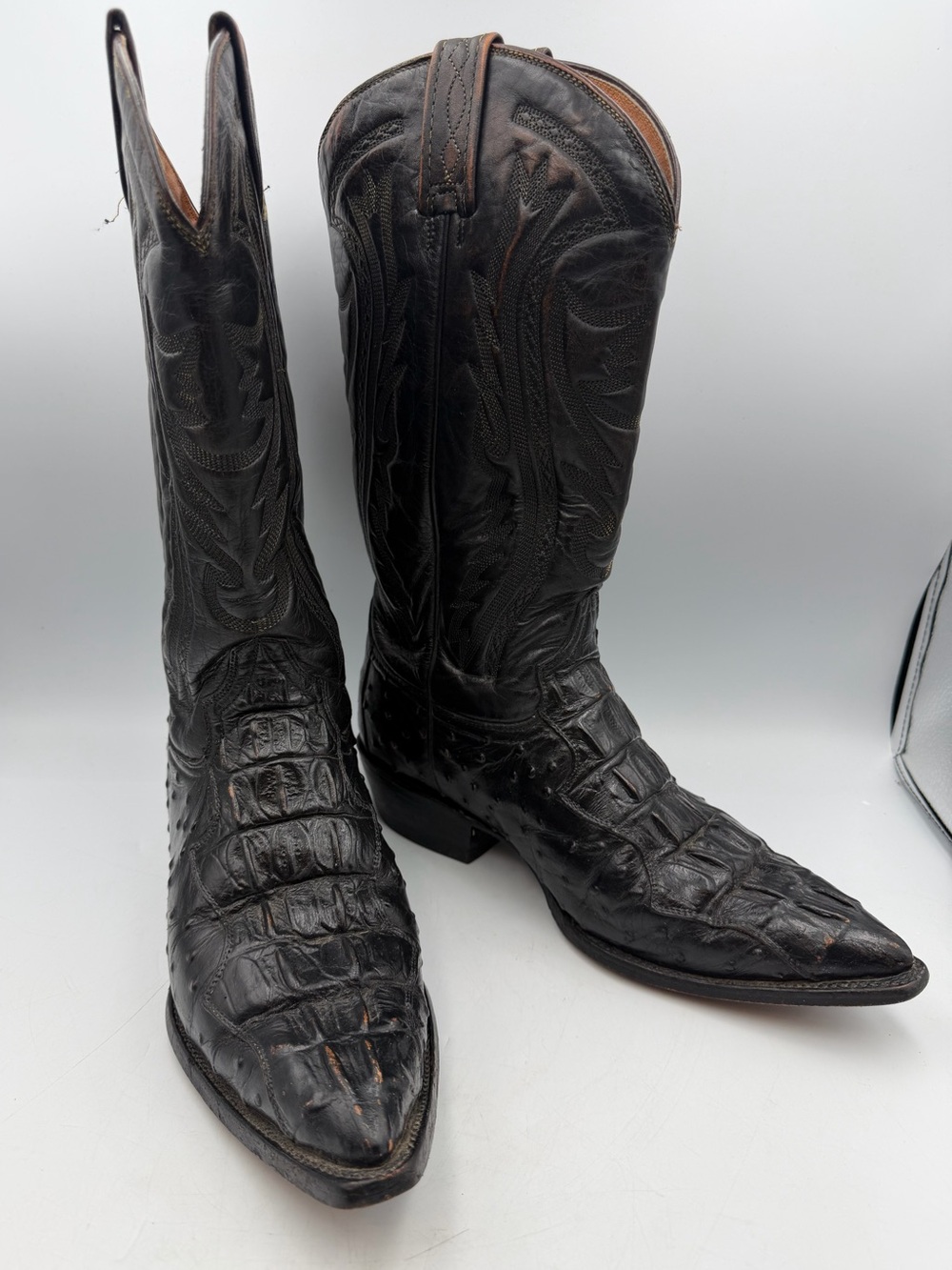 Rancho Viejo Black Exotic Leather Cowboy Boots Men’s 10 Western Pointed Toe